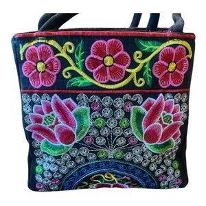 Black and Red Mini Bag with Vibrant Embroidery NWOT